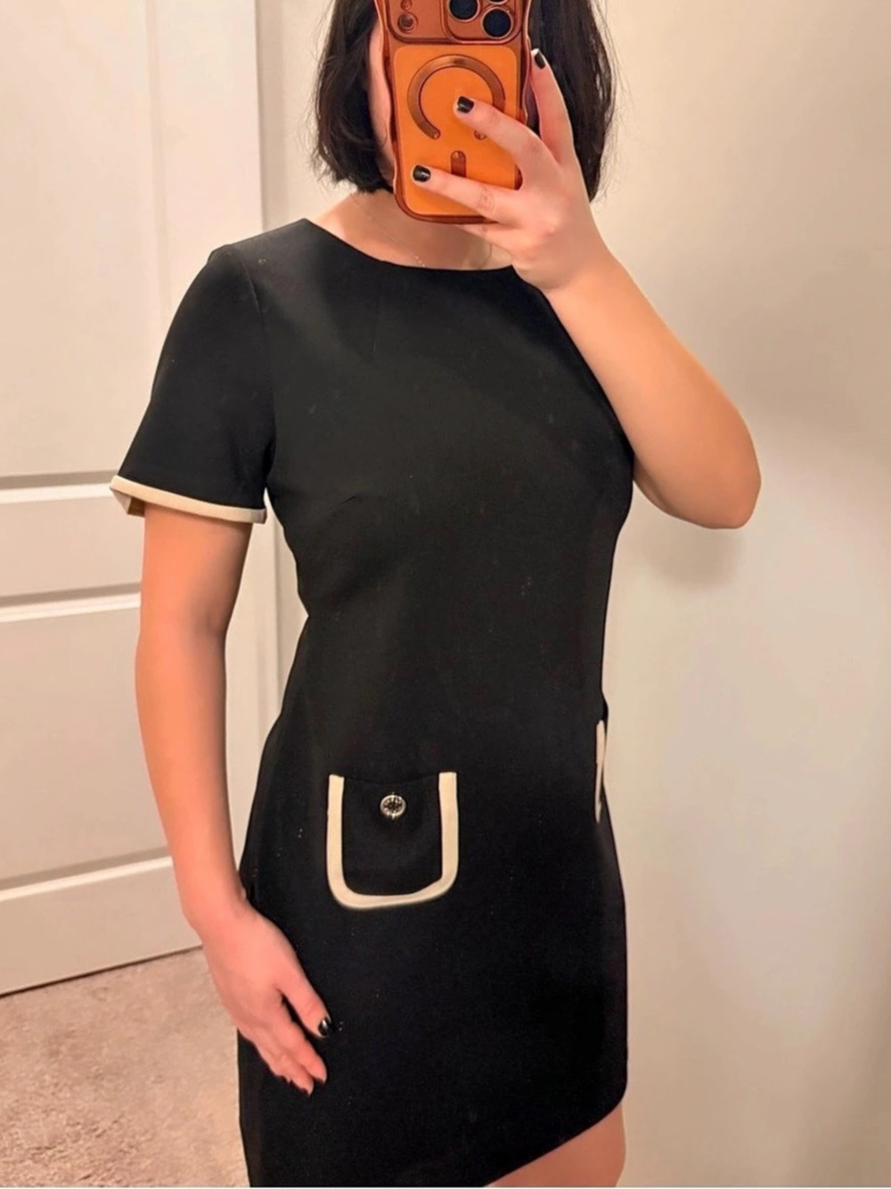 Tommy Hilfiger Short Sleeve Scuba Crepe Pocket Shift Dress Pocket Shift Mini